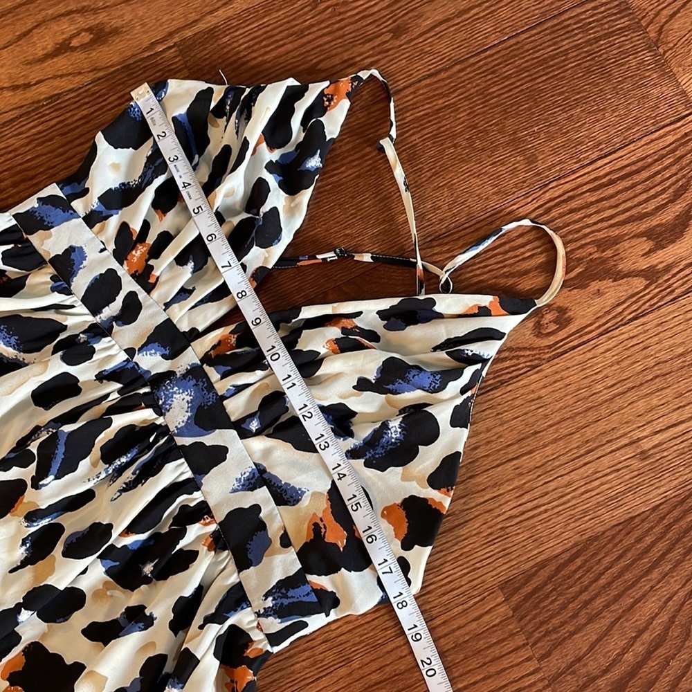 SHEIN all over print long FULL skirt dress criss cross open back DEEP V front 10 - Picture 12 of 15